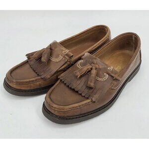 VTG Eddie Bauer Tassel Loafer Brown Leather Mens 9.5W Grandpa Academia Italy